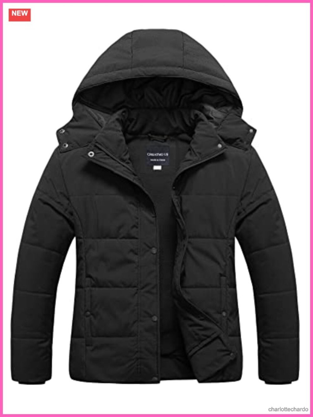 Plus Size Waterproof Puffer Jacket Fleece Lined Winter Coat Removable Hood